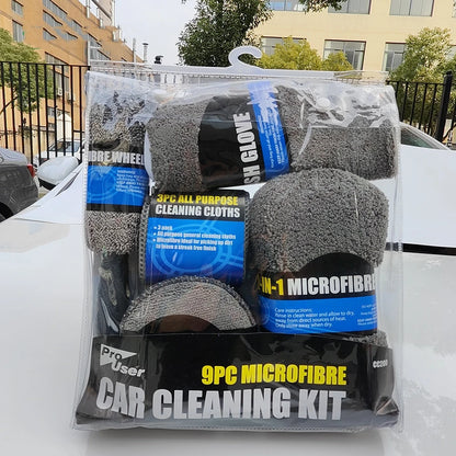 9Pcs Car Cleaning Kit Car Wash Cleaning Tools Microfiber Car Detailing Cleaning Set for Interior Exterior Car Washing