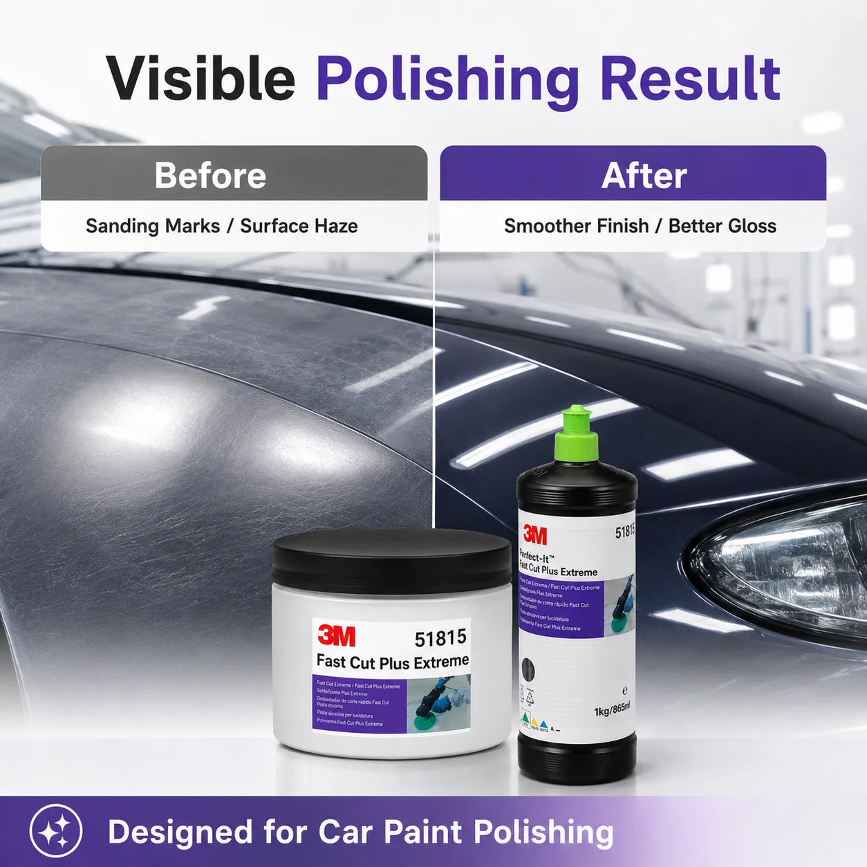 51815 Fast Cut plus Extreme Polishing Compound High Cut Scratch Remover for Car Paint Refinishing Auto Detailing 100G Repacke