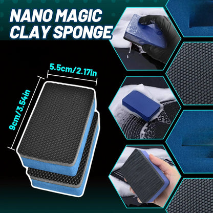 2Pcs 3-Layer Professional Clay Sponge, Nano Clay Matrix for Scratch-Safe Car Contaminant Removal, Multi-Surface Use