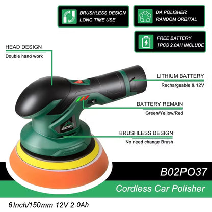 Cordless 12V Car Polisher Dual Action Wireless Car Polishing Machine Electric Polish Machines Adjustment Power Tools