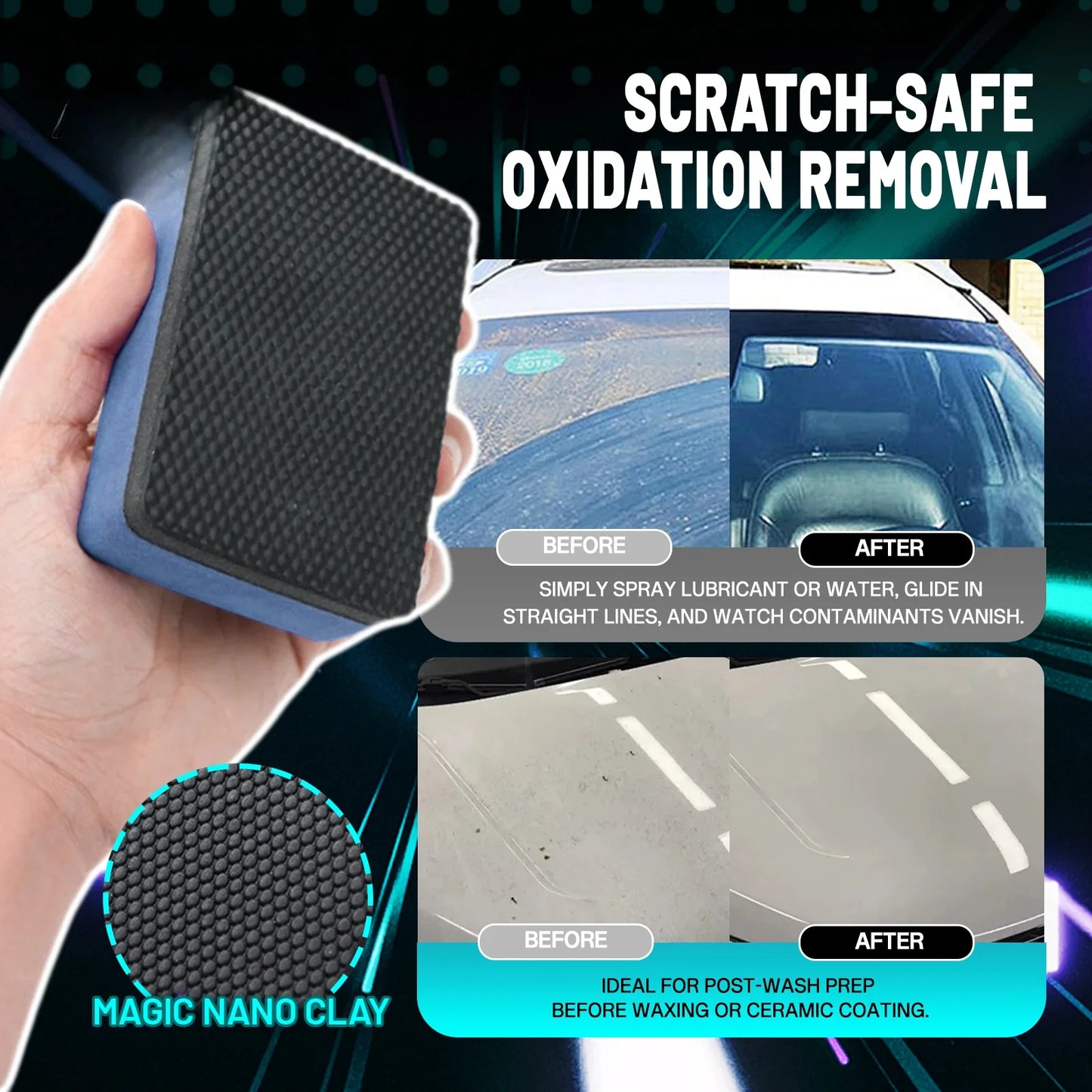 2Pcs 3-Layer Professional Clay Sponge, Nano Clay Matrix for Scratch-Safe Car Contaminant Removal, Multi-Surface Use