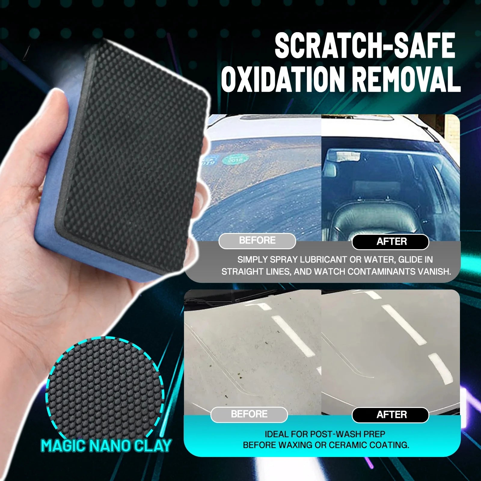 2Pcs 3-Layer Professional Clay Sponge, Nano Clay Matrix for Scratch-Safe Car Contaminant Removal, Multi-Surface Use