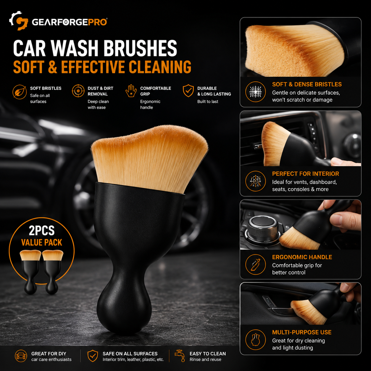 Soft Interior Car Detailing Brush – Air Vents, Dashboard & Crevices