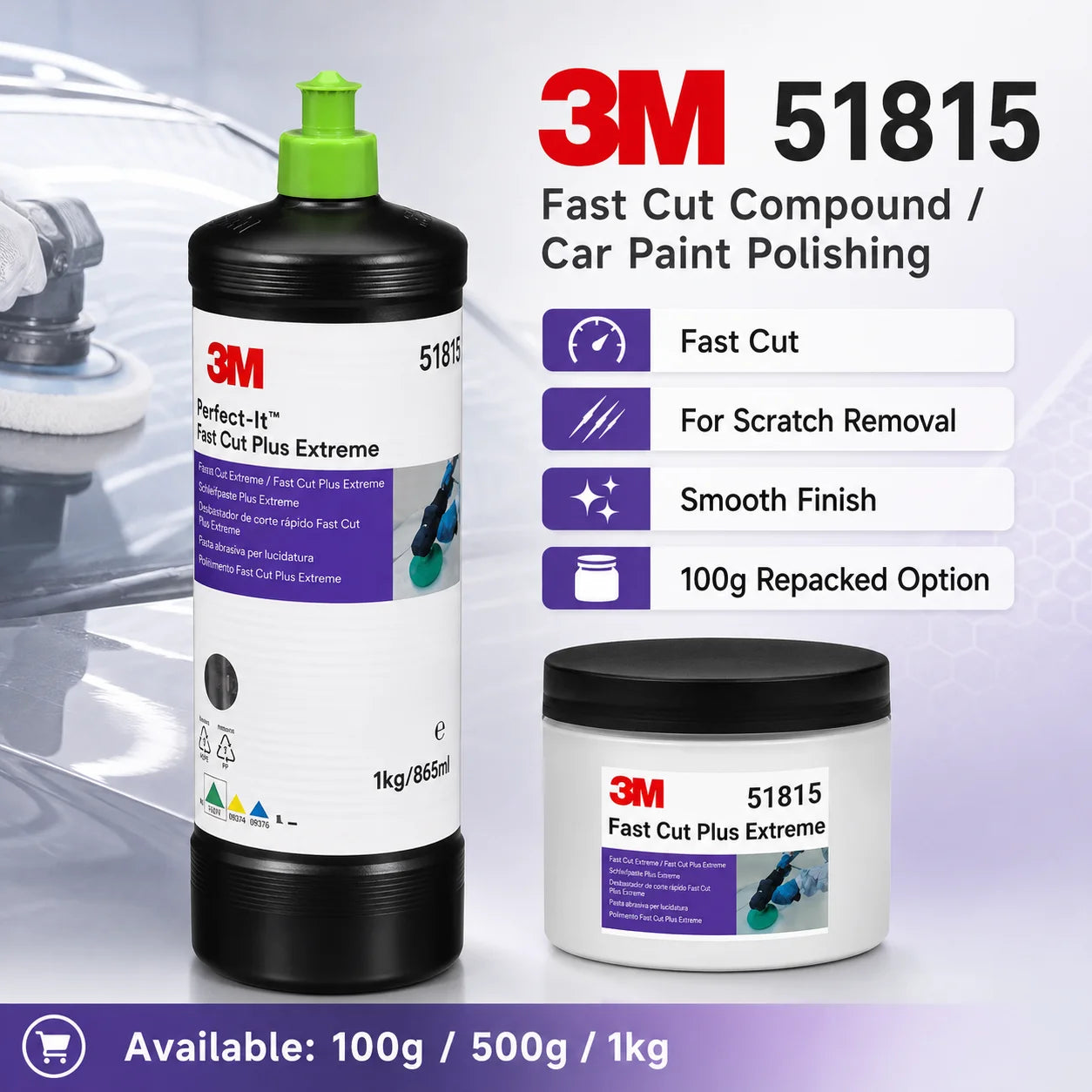 51815 Fast Cut plus Extreme Polishing Compound High Cut Scratch Remover for Car Paint Refinishing Auto Detailing 100G Repacke