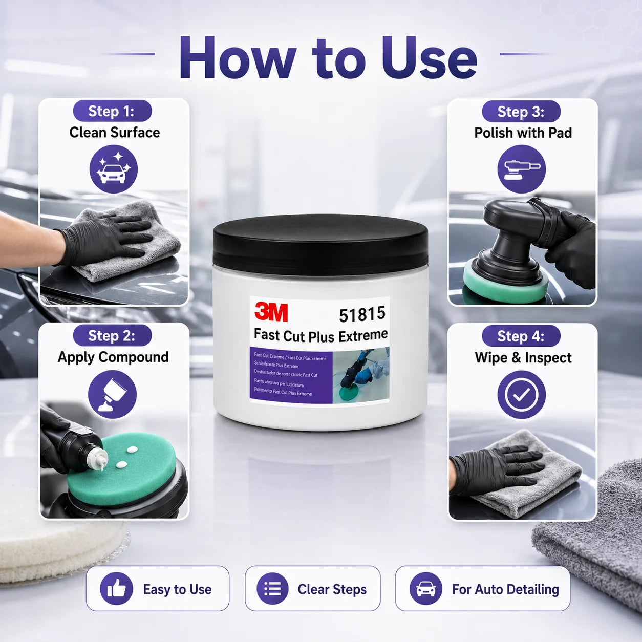 51815 Fast Cut plus Extreme Polishing Compound High Cut Scratch Remover for Car Paint Refinishing Auto Detailing 100G Repacke