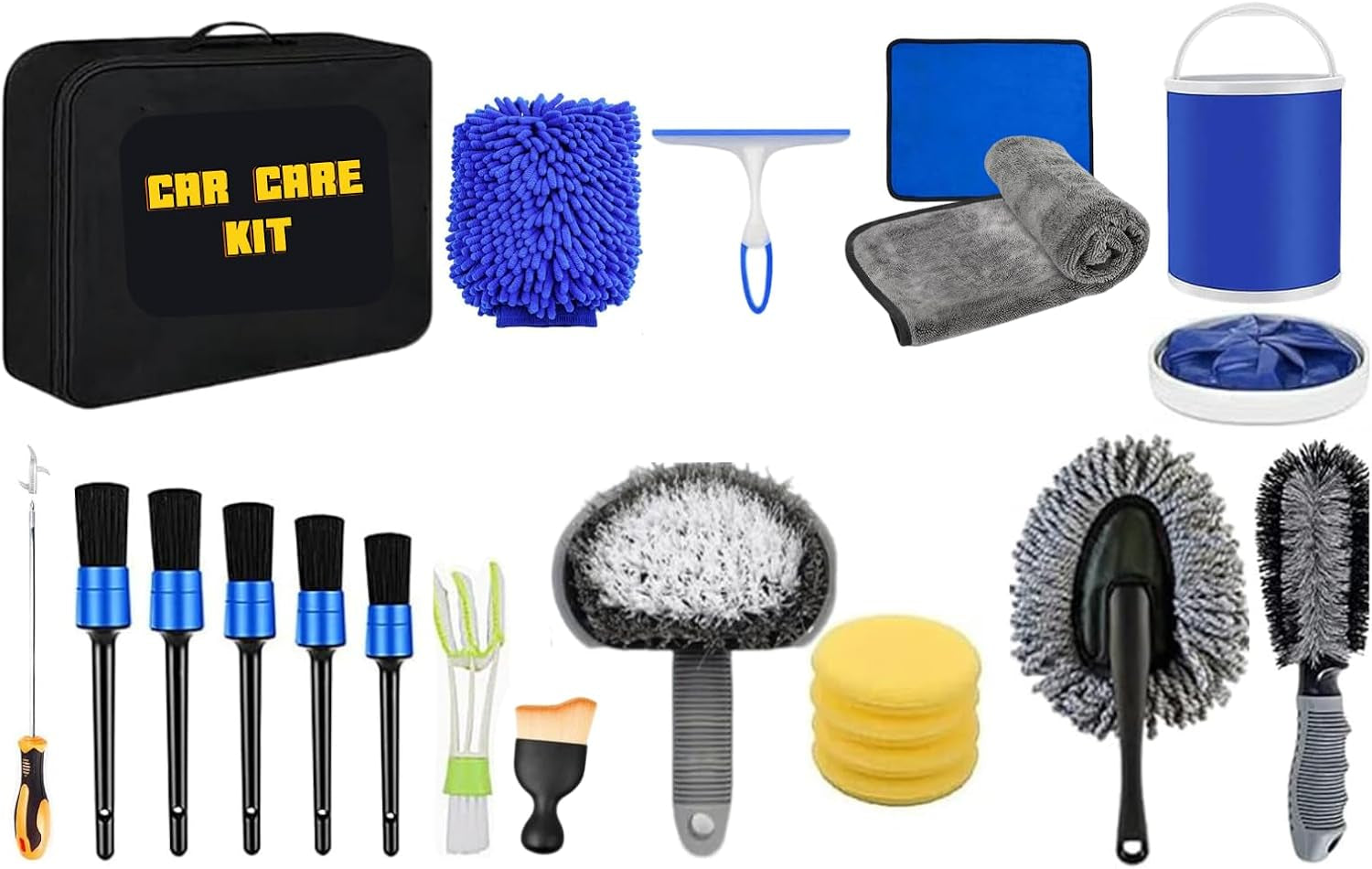 Car Cleaning Kit 21Pcs with 11L Foldable Bucket – Complete Car Wash Kit for Interior & Exterior – Car Detailing Kit with 6 Brushes – Car Cleaning Tools & Car Care Gift Set for Men & Women