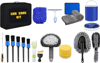 Car Cleaning Kit 21Pcs with 11L Foldable Bucket – Complete Car Wash Kit for Interior & Exterior – Car Detailing Kit with 6 Brushes – Car Cleaning Tools & Car Care Gift Set for Men & Women