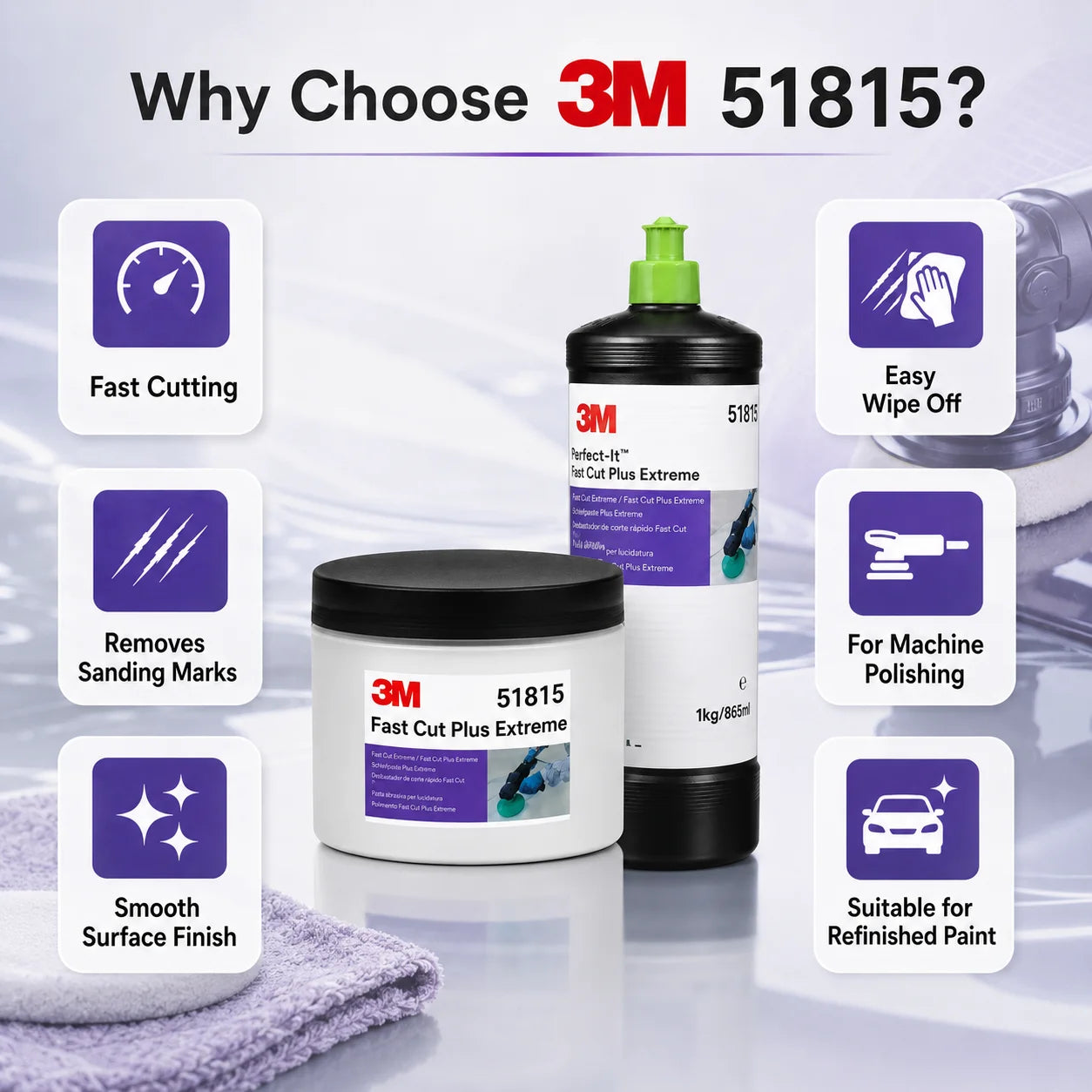 51815 Fast Cut plus Extreme Polishing Compound High Cut Scratch Remover for Car Paint Refinishing Auto Detailing 100G Repacke